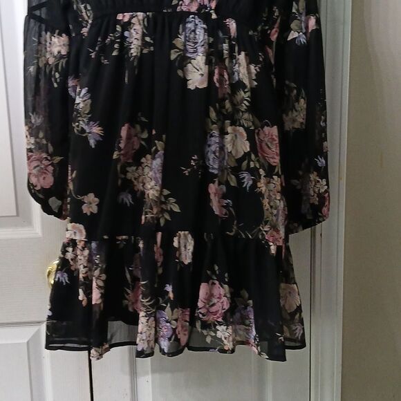 Rewind black floral print long sleeve flowy dress Sz XL NWOT - Picture 5 of 9